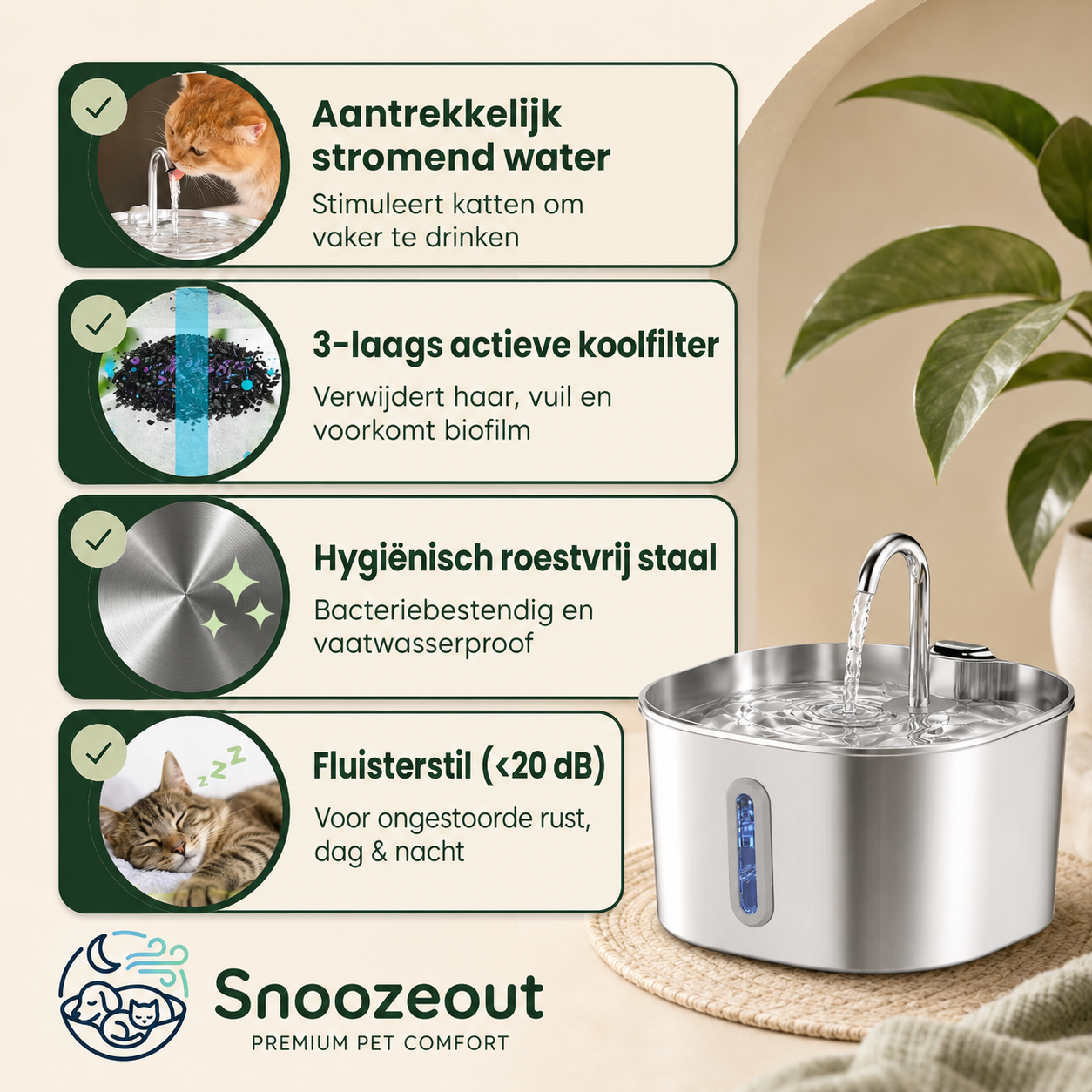 Snoozeout Premium RVS Drinkfontein pour Katten