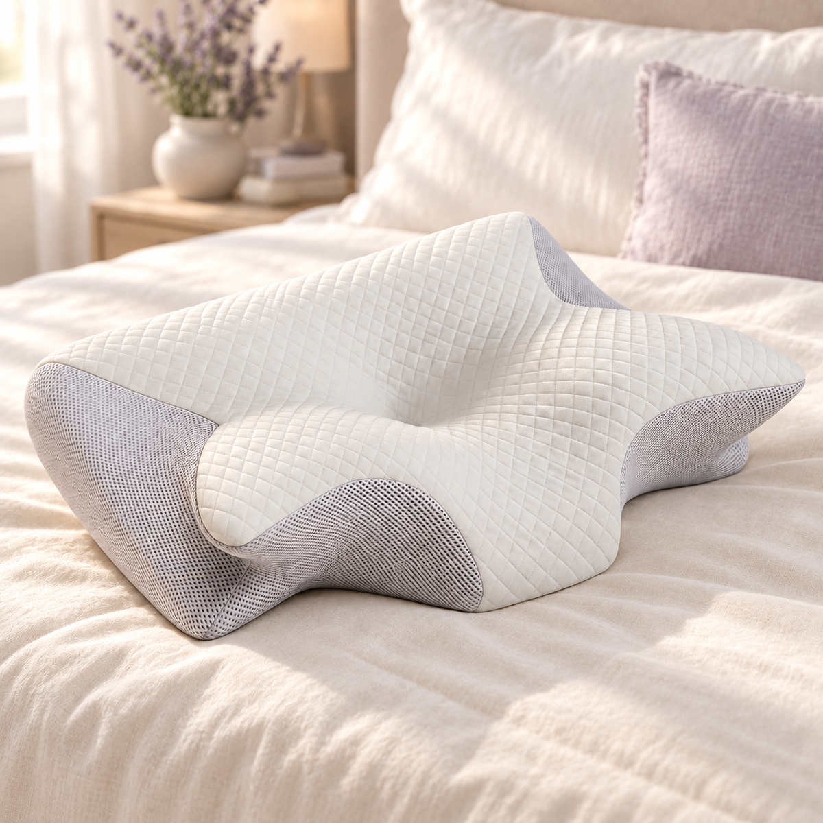 Snoozeout Vale - contour en stofdetail op licht beddengoed
